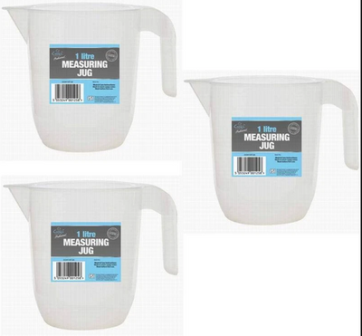 3Pk 1L Plastic Measuring Jug Kitchen Bar Polypropylene Measuring Jug