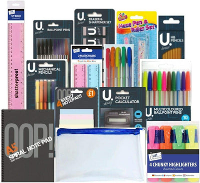 63 Pcs Back to School Value Stationery Set And Maths Set Pens Pencils Calculator