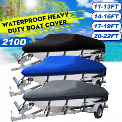 17-19FT Boat Cover 210D Heavy Duty Waterproof Speedboat Fish Ski V-Hull Marine
