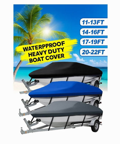 7-22FT Boat Cover 610D 210D Heavy Duty Waterproof Speedboat Ski V-Hull Marine